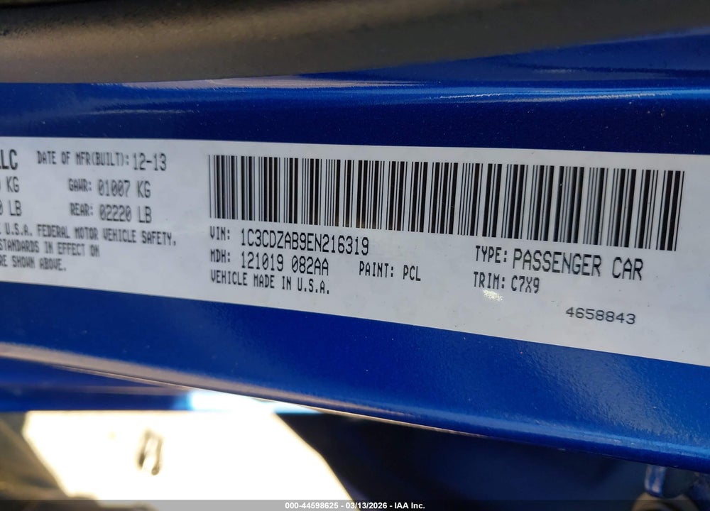 2014 DODGE AVENGER SE VIN: 1C3CDZAB9EN216319