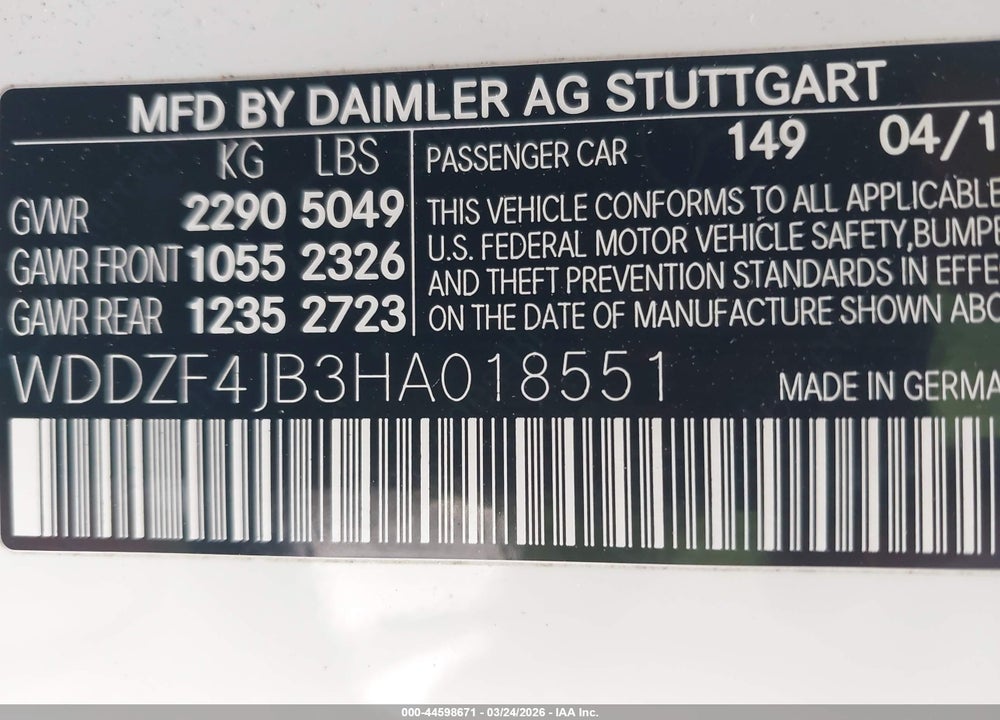 2017 MERCEDES-BENZ E 300 VIN: WDDZF4JB3HA018551