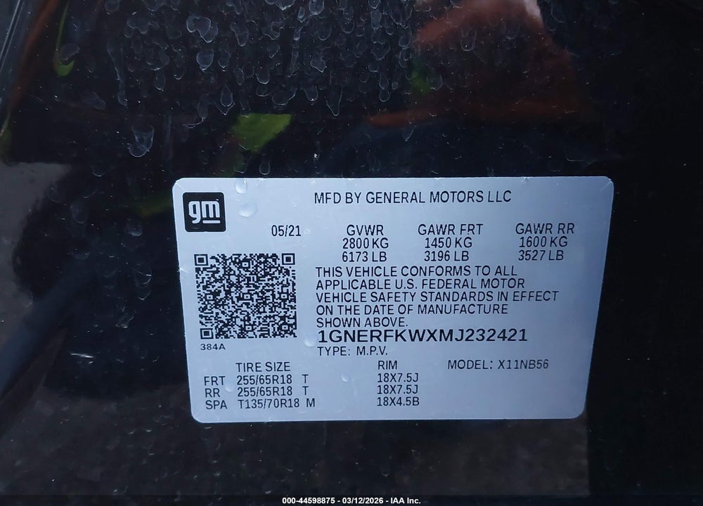2021 CHEVROLET TRAVERSE FWD LS VIN: 1GNERFKWXMJ232421