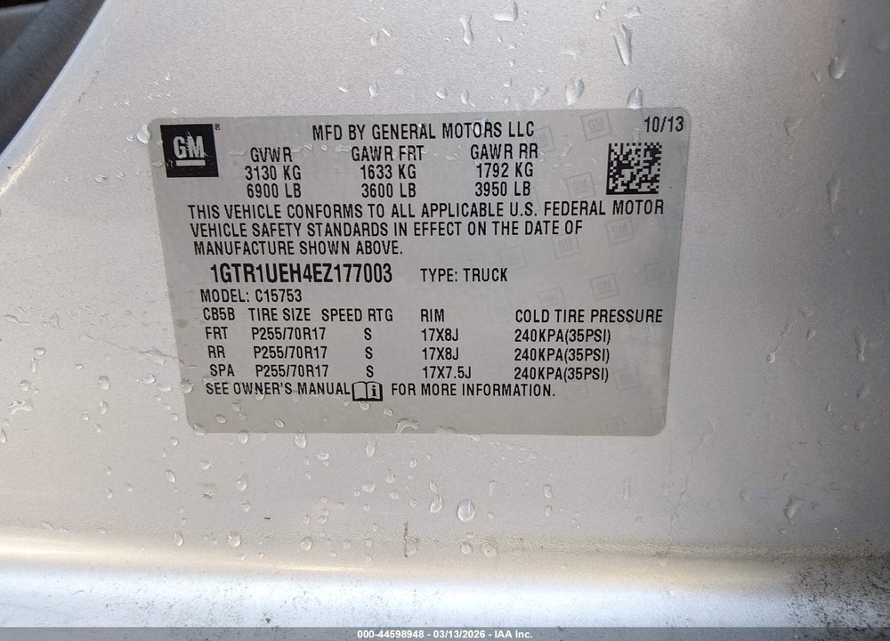 2014 GMC SIERRA 1500 SLE VIN: 1GTR1UEH4EZ177003