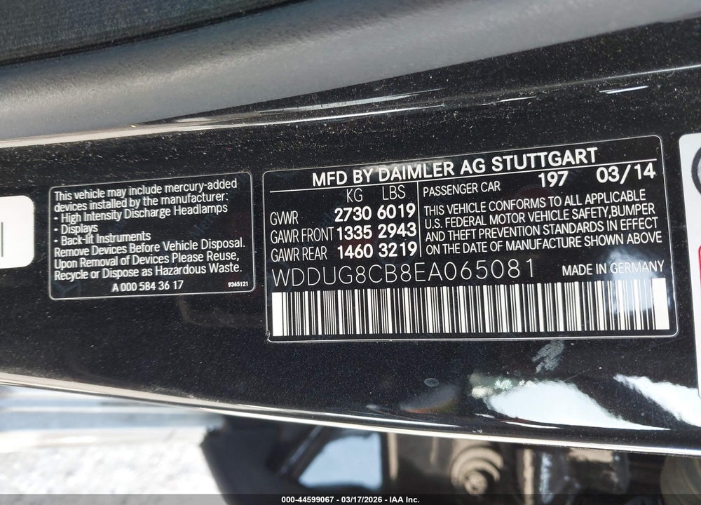 2014 MERCEDES-BENZ S 550 VIN: WDDUG8CB8EA065081