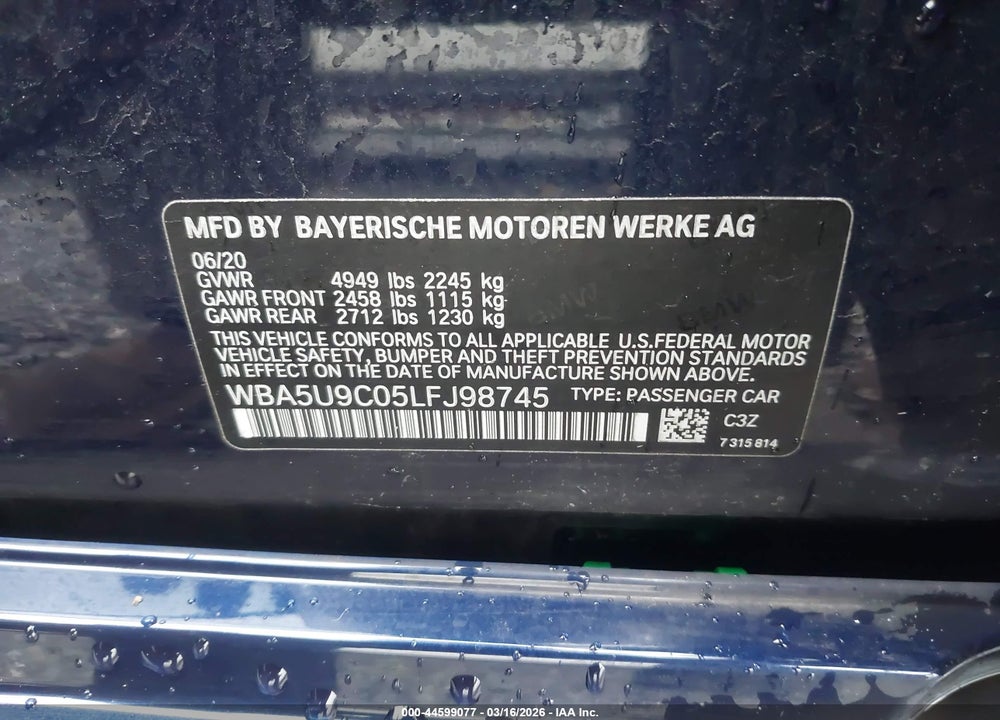 2020 BMW M340I M340I XDRIVE VIN: WBA5U9C05LFJ98745