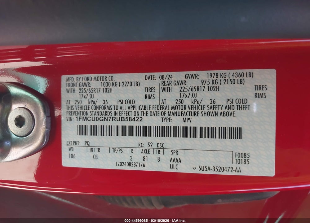 2024 FORD ESCAPE ACTIVE VIN: 1FMCU0GN7RUB58422