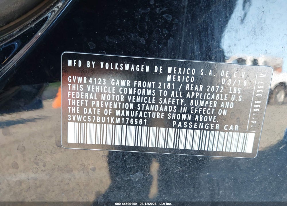 2019 VOLKSWAGEN JETTA 1.4T R-LINE/1.4T S/1.4T SE VIN: 3VWC57BU1KM176561
