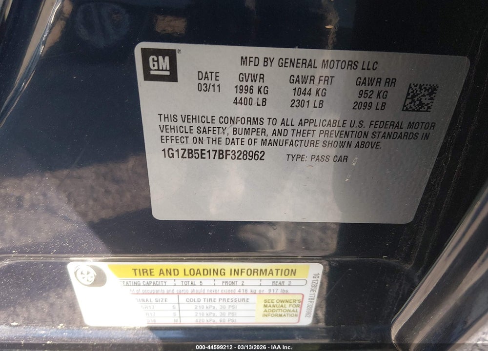 2011 CHEVROLET MALIBU LS VIN: 1G1ZB5E17BF328962