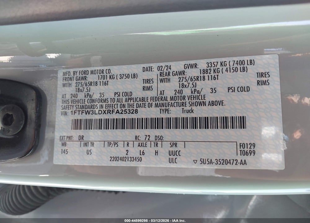 2024 FORD F-150 XLT VIN: 1FTFW3LDXRFA25328
