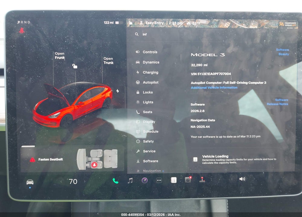 2023 TESLA MODEL 3 REAR-WHEEL DRIVE VIN: 5YJ3E1EA0PF707004