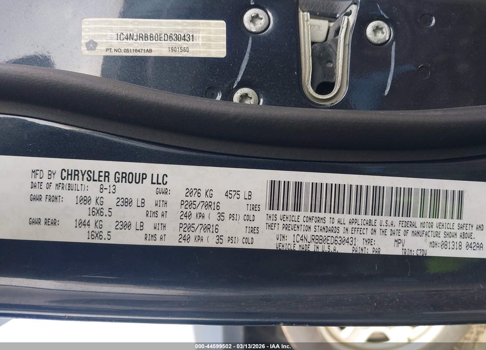 2014 JEEP PATRIOT SPORT VIN: 1C4NJRBB0ED630431