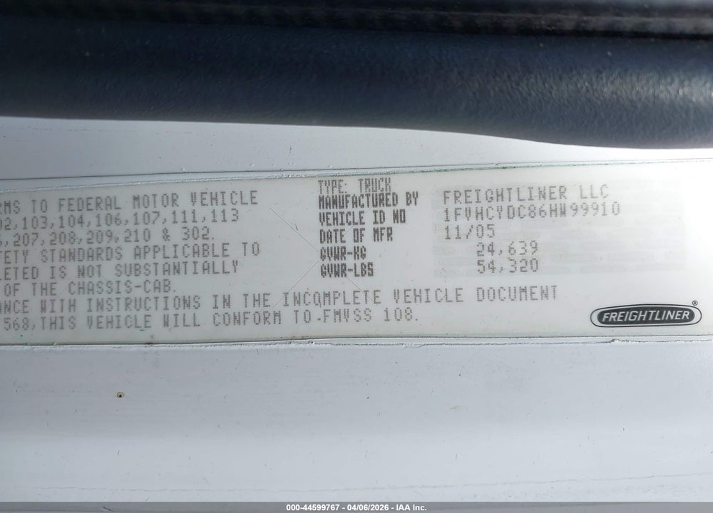 2006 FREIGHTLINER M2 106 MEDIUM DUTY VIN: 1FVHCYDC86HW99910