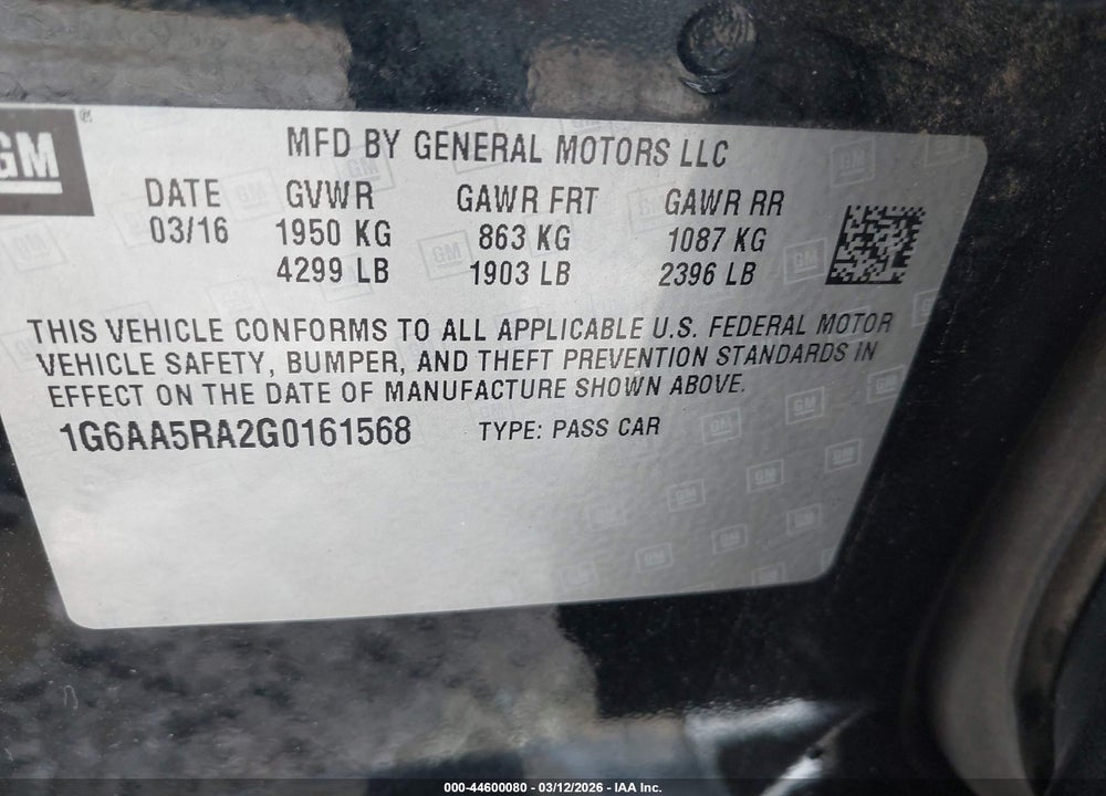 2016 CADILLAC ATS STANDARD VIN: 1G6AA5RA2G0161568