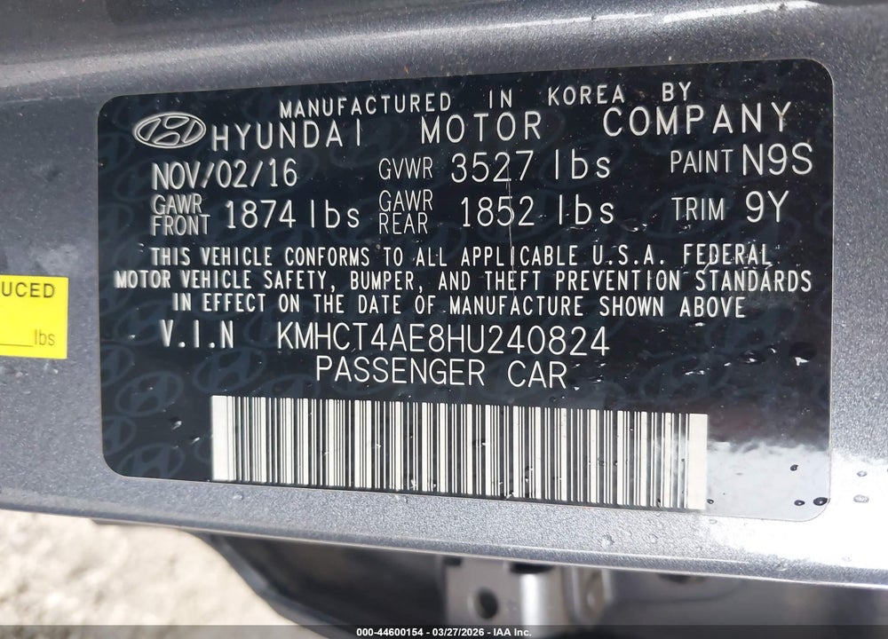 2017 HYUNDAI ACCENT SE VIN: KMHCT4AE8HU240824