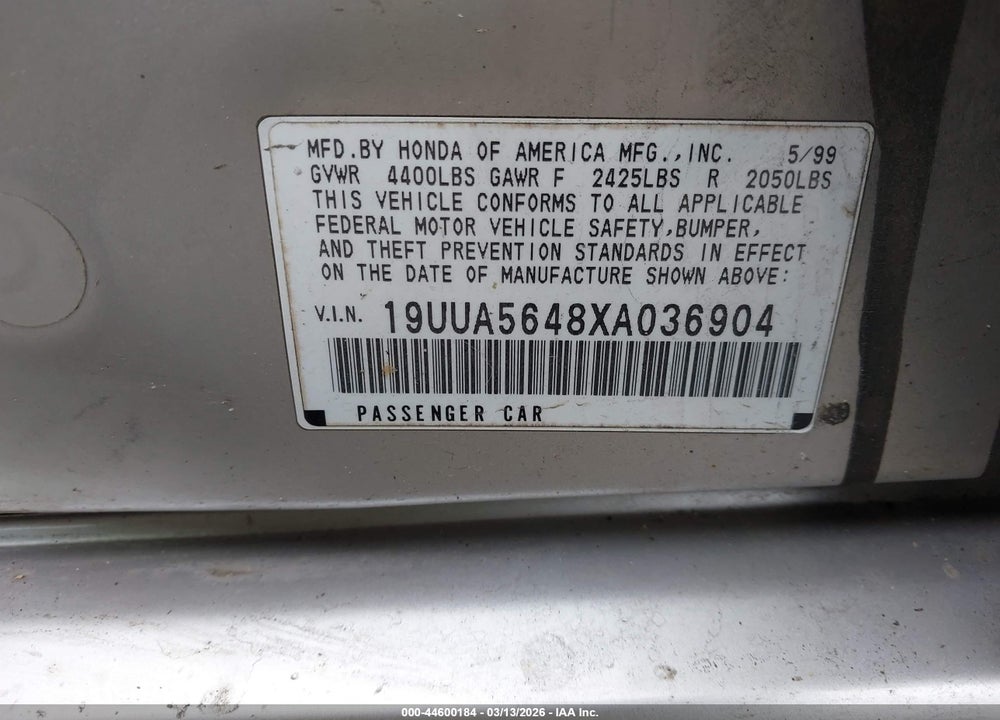1999 ACURA TL 3.2 VIN: 19UUA5648XA036904