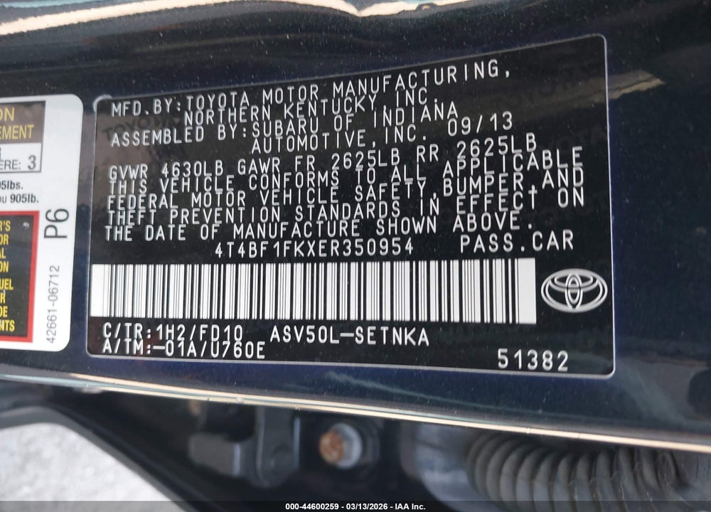 2014 TOYOTA CAMRY LE VIN: 4T4BF1FKXER350954