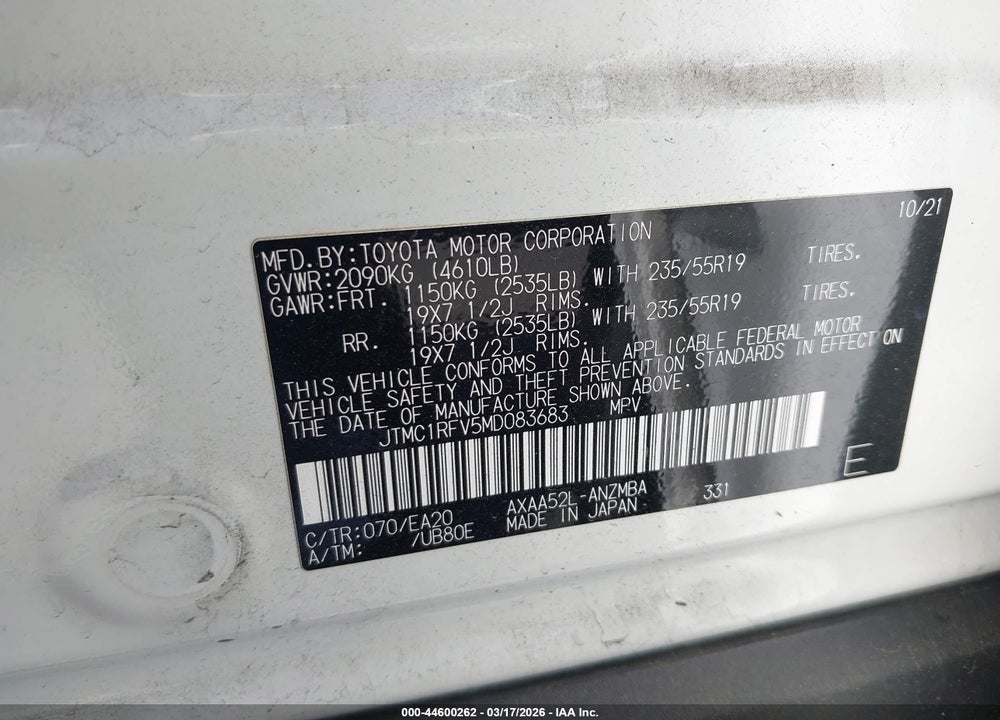 2021 TOYOTA RAV4 XLE PREMIUM VIN: JTMC1RFV5MD083683