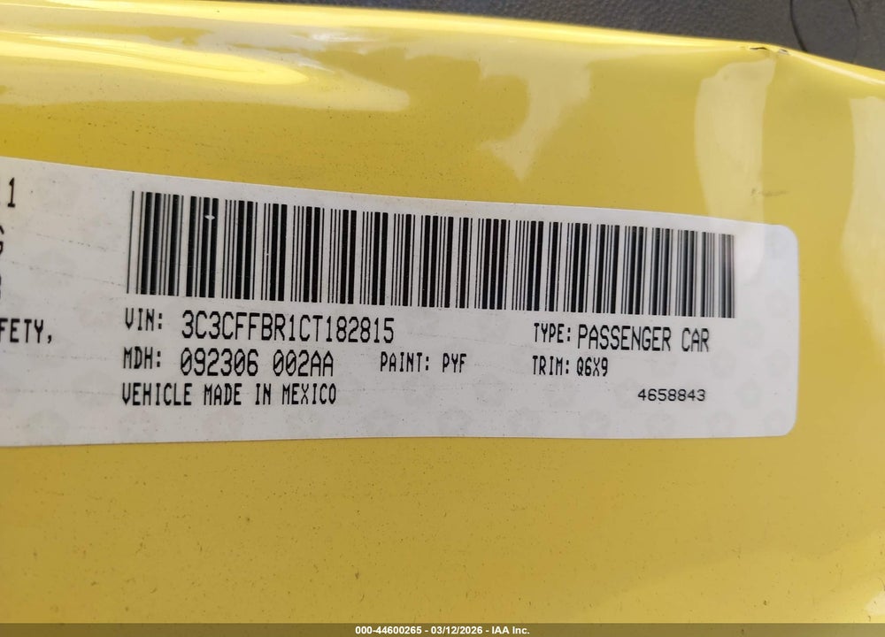 2012 FIAT 500 SPORT VIN: 3C3CFFBR1CT182815