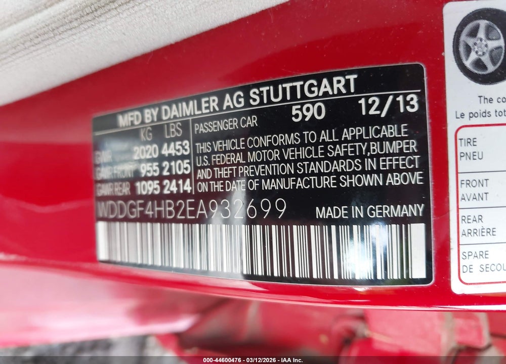 2014 MERCEDES-BENZ C 250 SPORT VIN: WDDGF4HB2EA932699