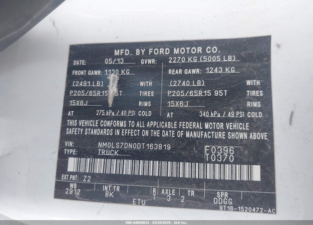 2013 FORD TRANSIT CONNECT XLT VIN: NM0LS7DN0DT163819