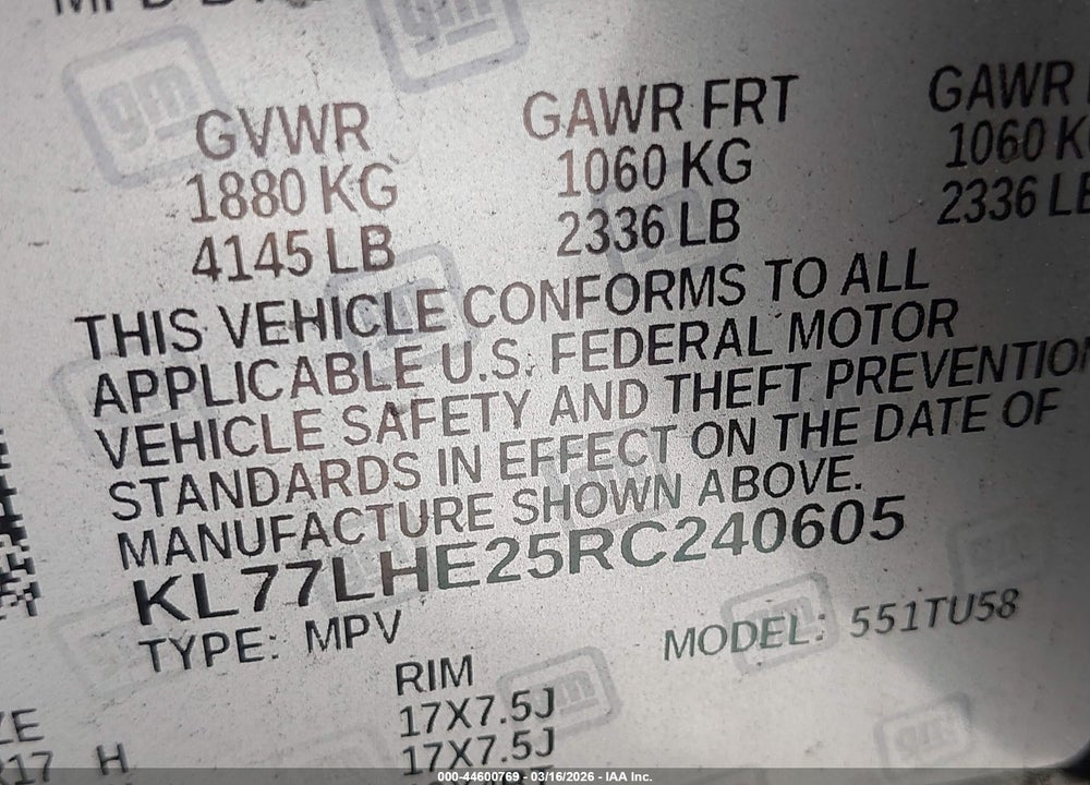 2024 CHEVROLET TRAX FWD LT VIN: KL77LHE25RC240605
