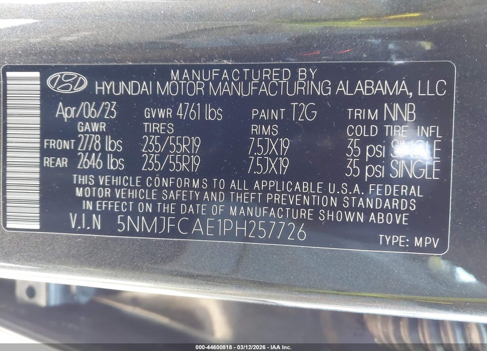 2023 HYUNDAI TUCSON SEL VIN: 5NMJFCAE1PH257726