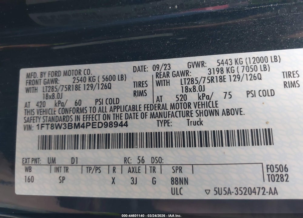 2023 FORD F-350 KING RANCH VIN: 1FT8W3BM4PED98944