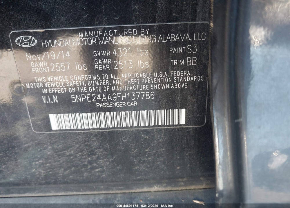 2015 HYUNDAI SONATA ECO VIN: 5NPE24AA9FH137786