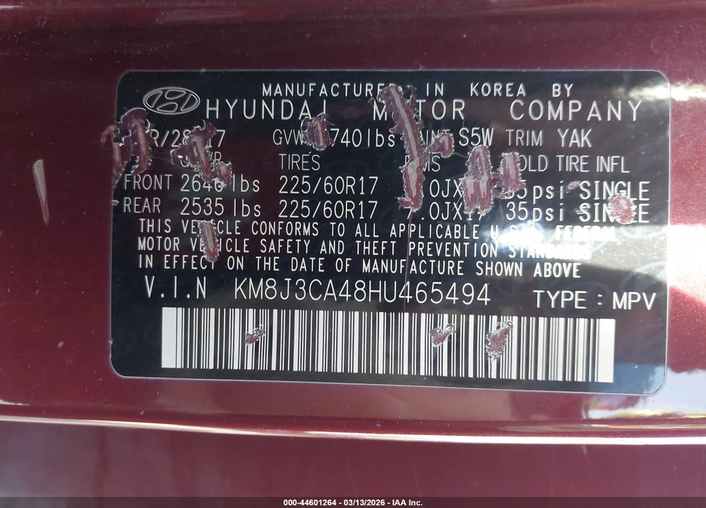 2017 HYUNDAI TUCSON LIMITED VIN: KM8J3CA48HU465494