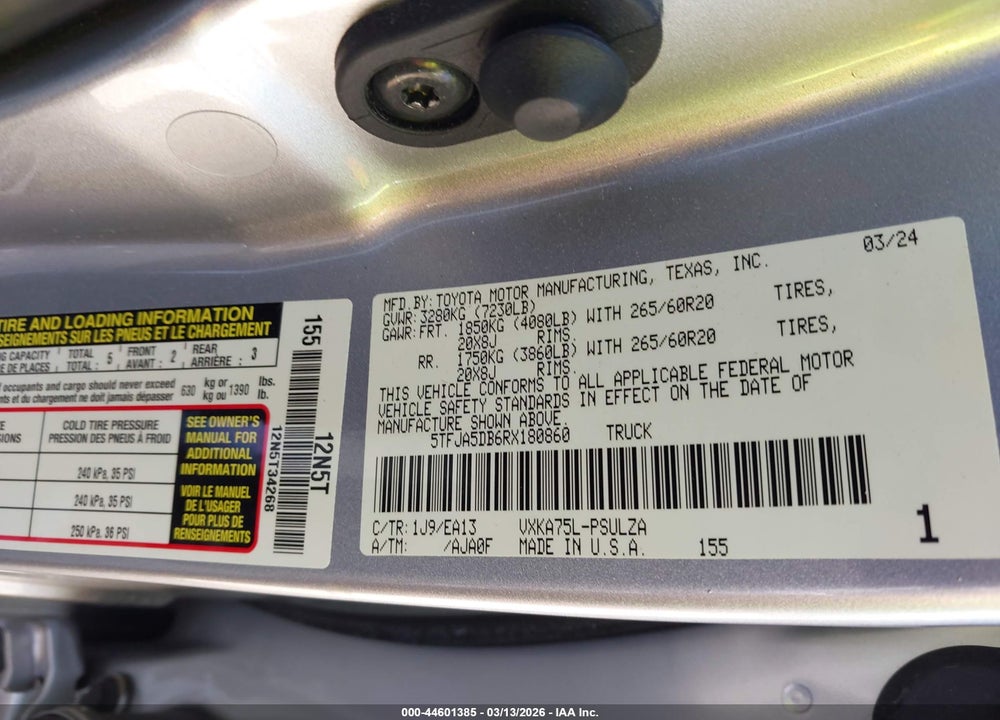 2024 TOYOTA TUNDRA LIMITED VIN: 5TFJA5DB6RX180860