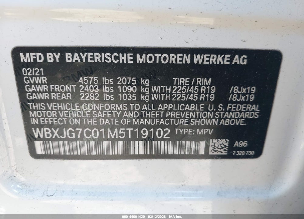 2021 BMW X1 SDRIVE28I VIN: WBXJG7C01M5T19102