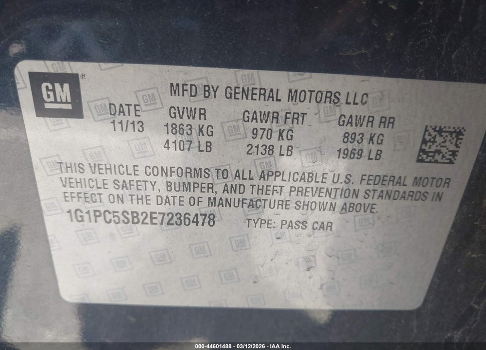 2014 CHEVROLET CRUZE 1LT AUTO VIN: 1G1PC5SB2E7236478