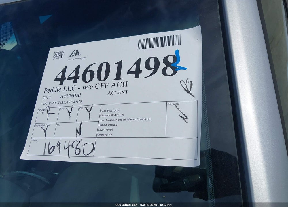2013 HYUNDAI ACCENT GLS VIN: KMHCT4AE5DU380470