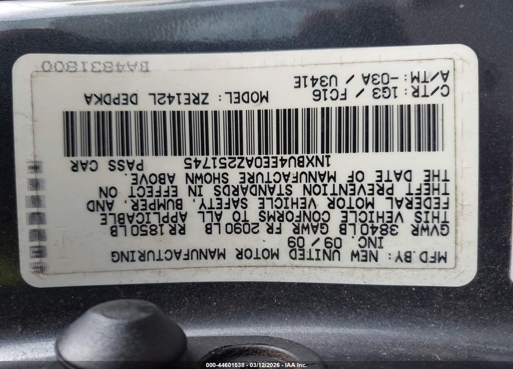 2010 TOYOTA COROLLA VIN: 1NXBU4EE0AZ251745