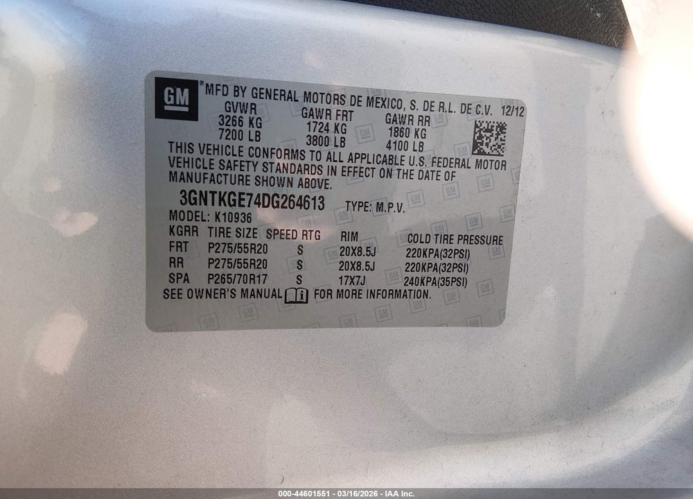 2013 CHEVROLET AVALANCHE LTZ VIN: 3GNTKGE74DG264613