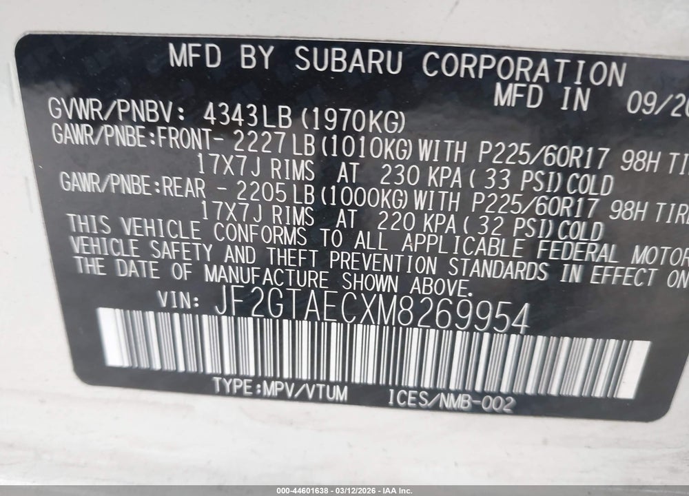 2021 SUBARU CROSSTREK PREMIUM VIN: JF2GTAECXM8269954