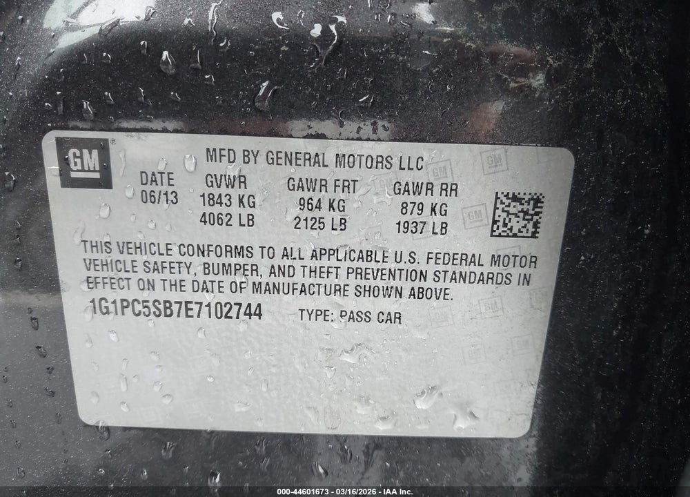 2014 CHEVROLET CRUZE 1LT AUTO VIN: 1G1PC5SB7E7102744