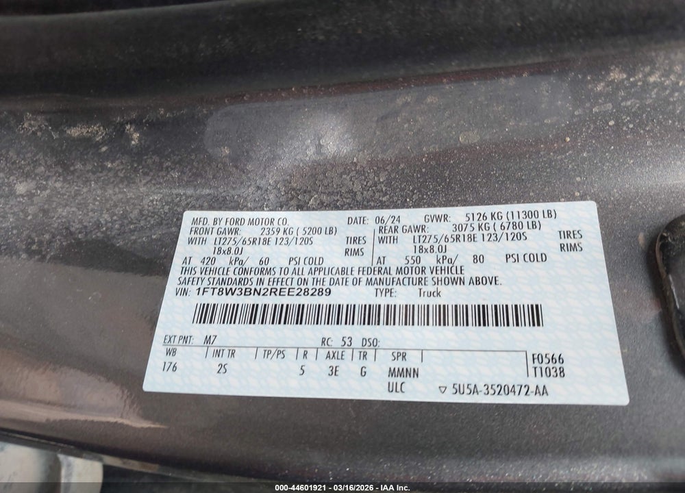 2024 FORD F-350 XLT VIN: 1FT8W3BN2REE28289