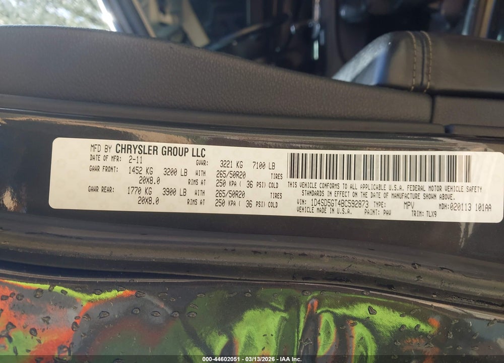 2011 DODGE DURANGO CITADEL VIN: 1D4SD5GT4BC592873
