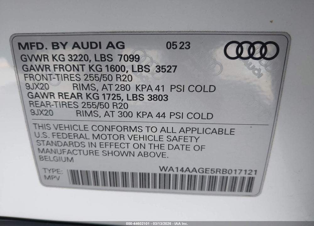 2024 AUDI Q8 E-TRON PREMIUM QUATTRO VIN: WA14AAGE5RB017121