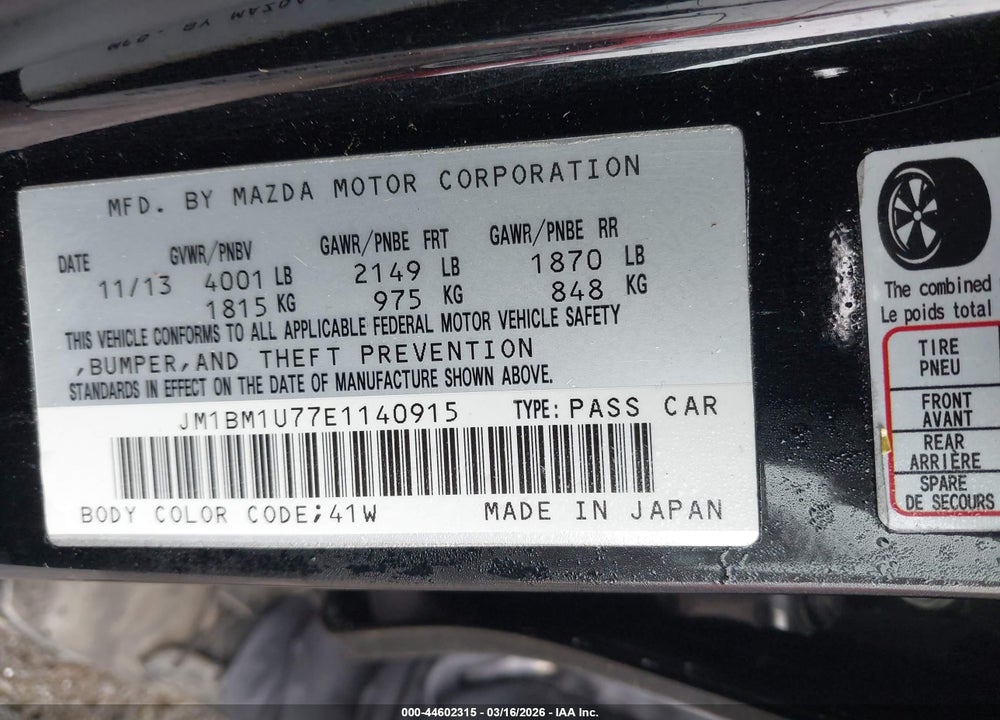 2014 MAZDA 3 I SPORT VIN: JM1BM1U77E1140915