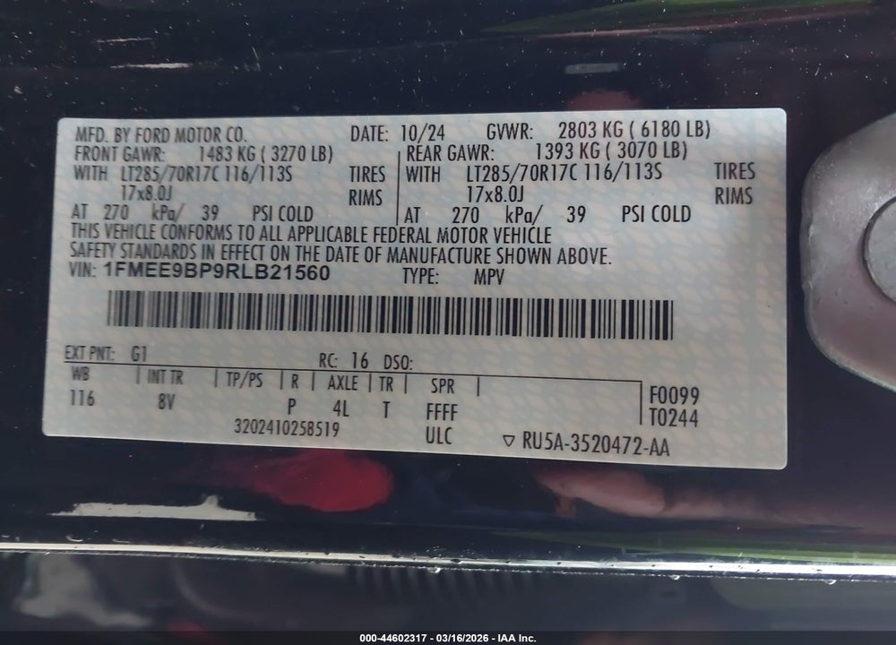 2024 FORD BRONCO BADLANDS VIN: 1FMEE9BP9RLB21560