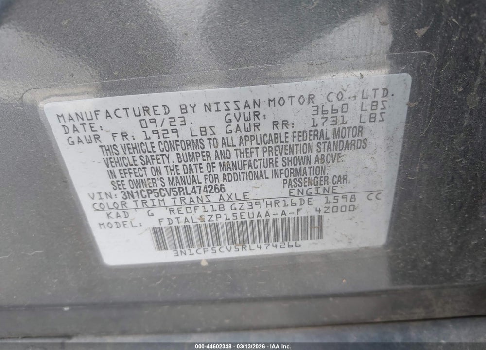 2024 NISSAN KICKS SV XTRONIC CVT VIN: 3N1CP5CV5RL474266