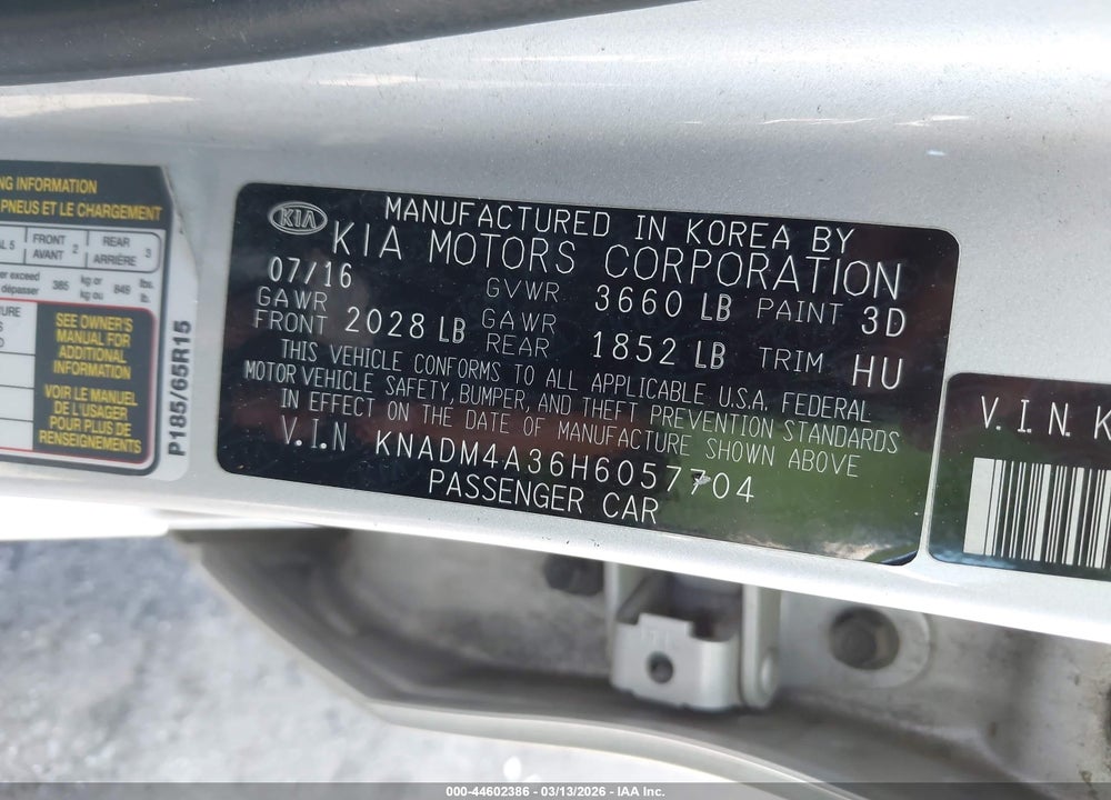 2017 KIA RIO LX VIN: KNADM4A36H6057704