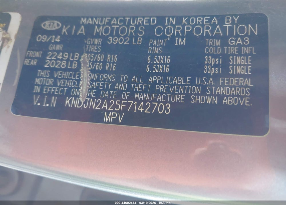 2015 KIA SOUL VIN: KNDJN2A25F7142703