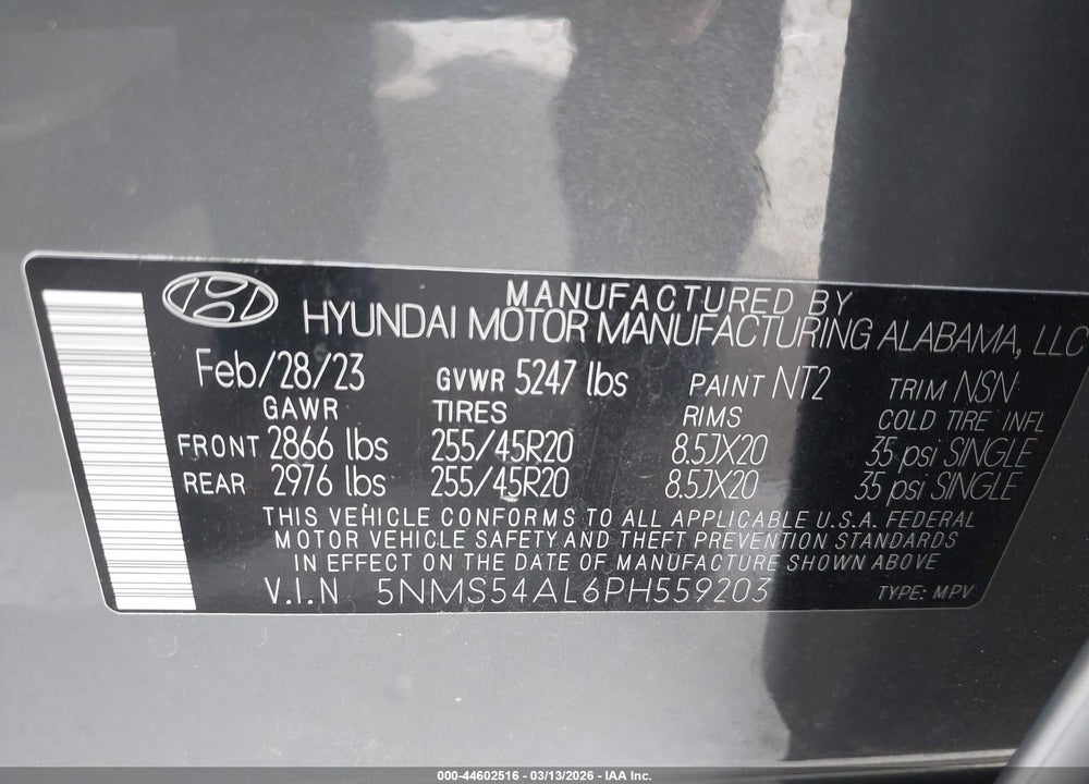 2023 HYUNDAI SANTA FE CALLIGRAPHY VIN: 5NMS54AL6PH559203