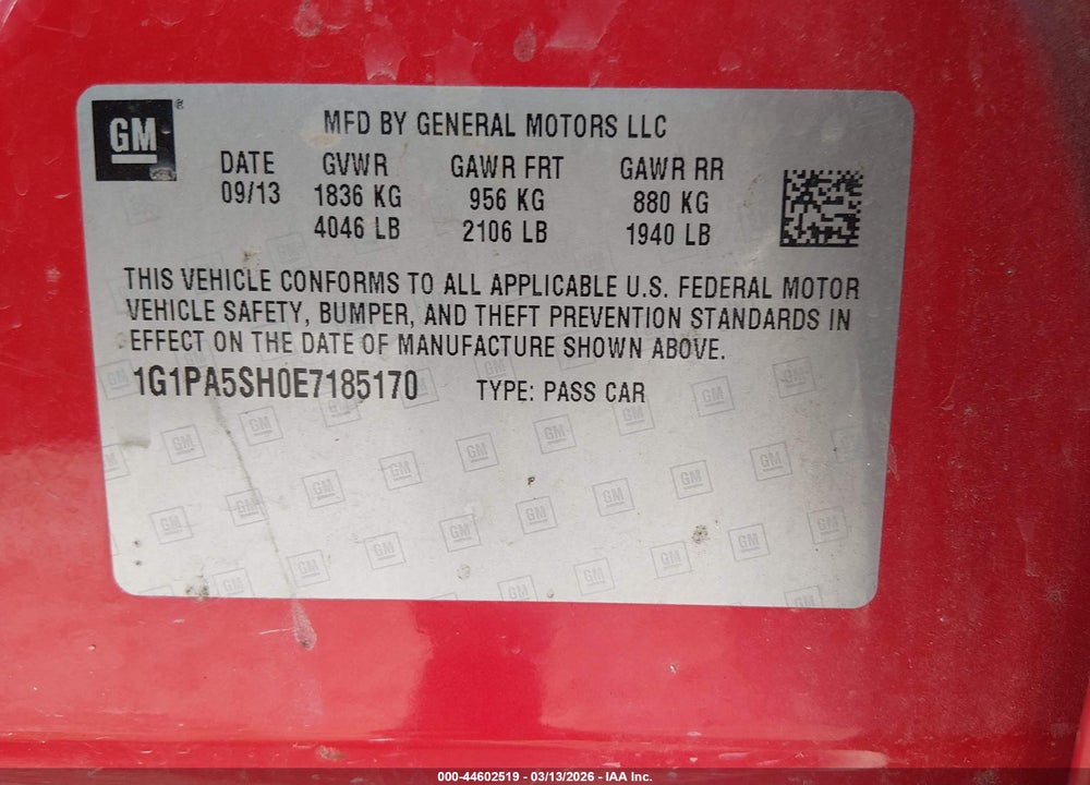 2014 CHEVROLET CRUZE LS AUTO VIN: 1G1PA5SH0E7185170