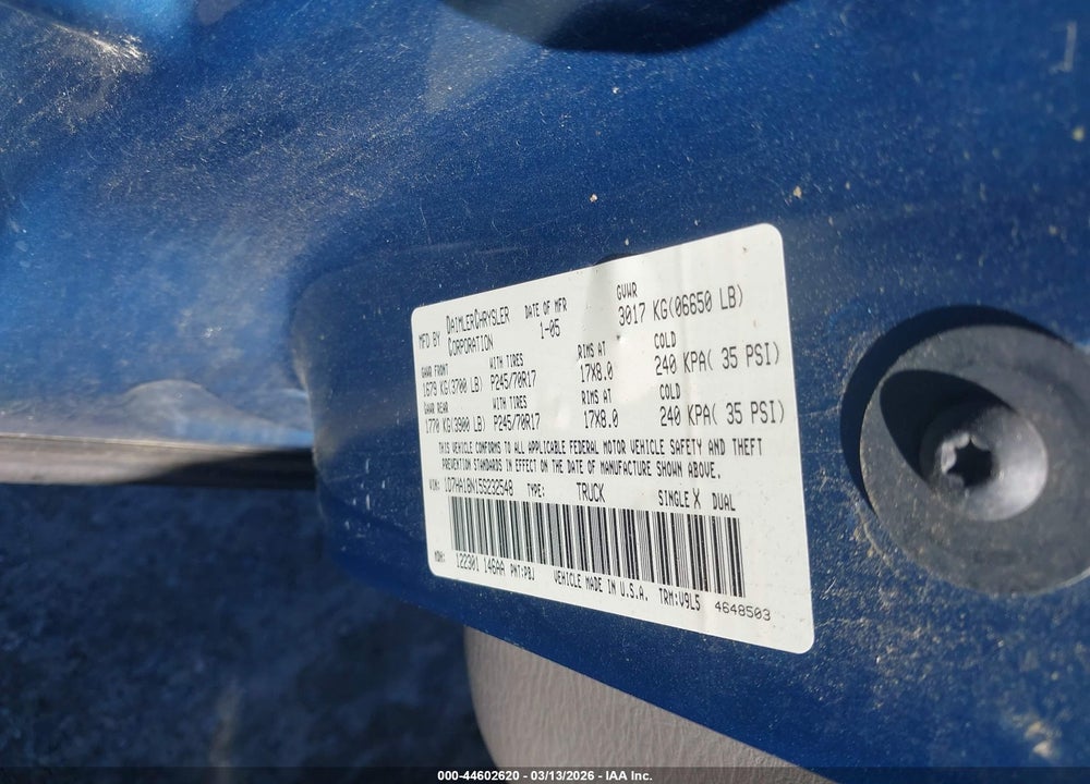 2005 DODGE RAM 1500 ST VIN: 1D7HA18N15S232548