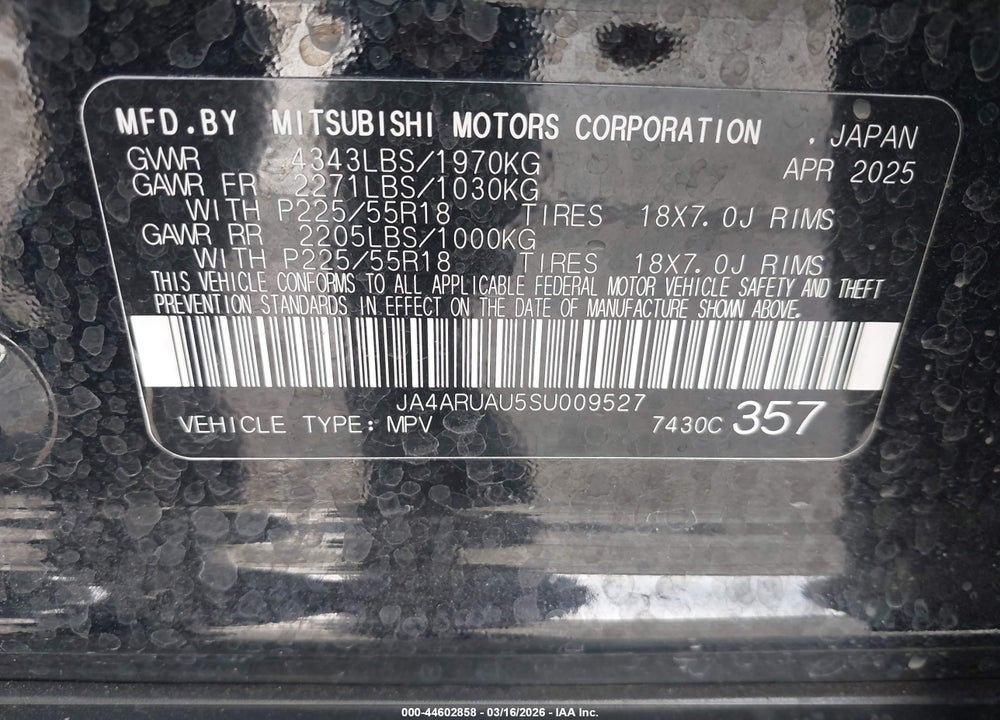 2025 MITSUBISHI OUTLANDER SPORT 2.0 TRAIL EDITION AWC VIN: JA4ARUAU5SU009527