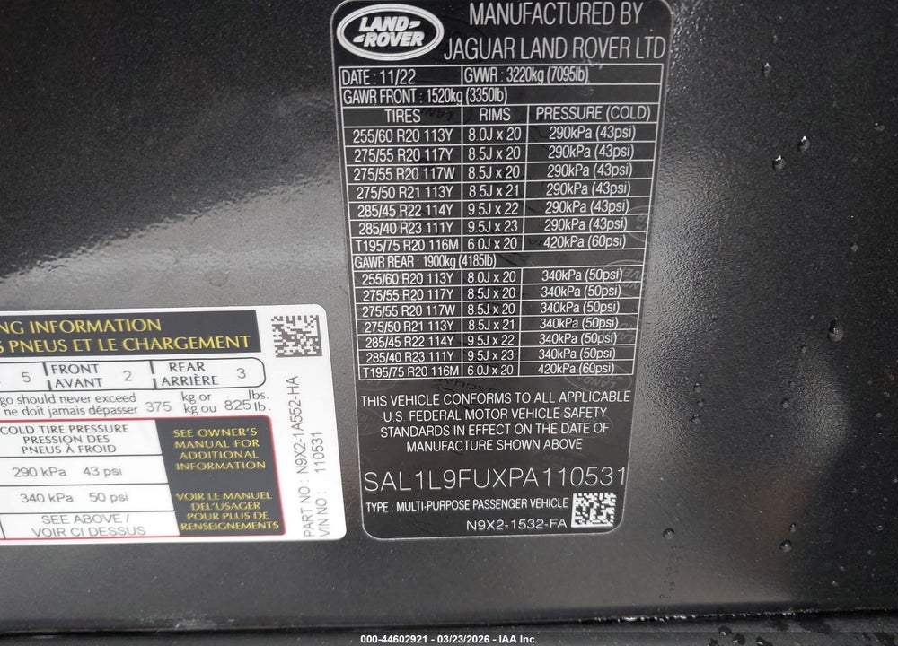 2023 LAND ROVER RANGE ROVER SPORT SE DYNAMIC VIN: SAL1L9FUXPA110531