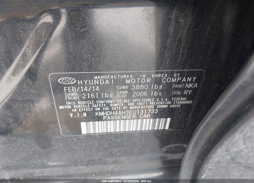 2014 HYUNDAI ELANTRA SPORT VIN: KMHDH4AH3EU131733