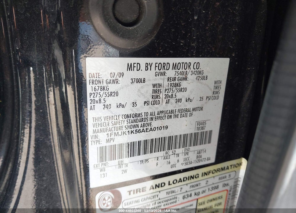 2010 FORD EXPEDITION EL LIMITED VIN: 1FMJK1K56AEA01019