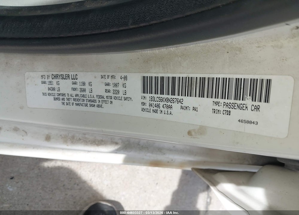 2008 DODGE AVENGER SXT VIN: 1B3LC56KX8N267642